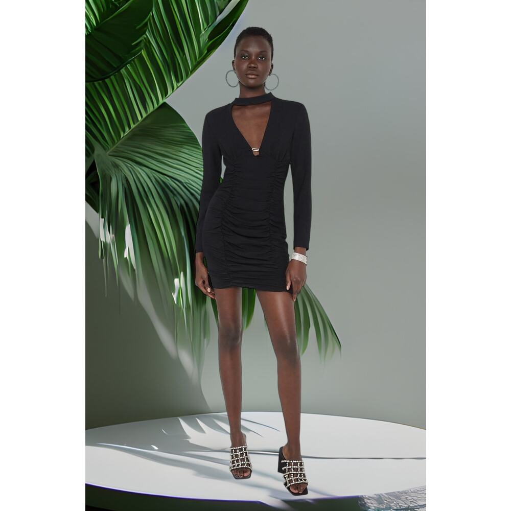 NWT - ZARA Draped Jewel Trim Neckline Dress Size: M